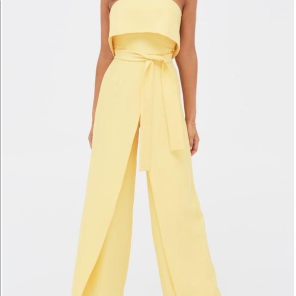 Double Layer Bandeau Wide Leg Jumpsuit In Yellow - Picture 3 of 8